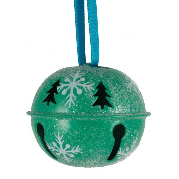 Χριστουγεννιάτικο Κρεμαστό Μεταλλικό Κουδουνάκι Πράσινο, με Δεντράκια (4cm)